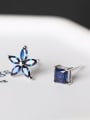 thumb Asymmetrical 925 Silver Blue Rhinestones-studded Square Flower Stud Earrings 0