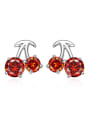 thumb Personalized Little Cherry Cubic Red Zircon 925 Silver Stud Earrings 0