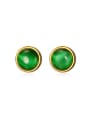 thumb Green Round Shaped Opal Titanium Stud Earrings 0