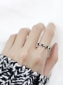 thumb Retro style Square Black Zirconias Silver Opening Ring 1