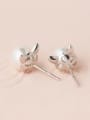 thumb S925 silver lovely cat shell pearl stud Earring 2
