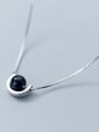 thumb Fresh Black Round Shaped Stone S925 Silver Necklace 2
