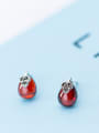 thumb Vintage Water Drop Shaped Red Stone Stud Earrings 1