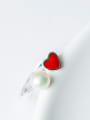 thumb Fashion Red Heart Artificial Pearl Opening 925 Silver Ring 1