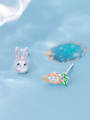 thumb 925 Sterling Silver With Platinum Plated Cute Asymmetry Rabbit Radish Stud Earrings 0