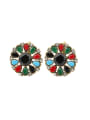 thumb Bohemia Ethnic style Hollow Round Colorful Resin stones Alloy Earrings 0