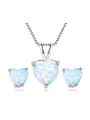 thumb Heart-shaped White-Opal platinum-plated necklace earrings 2 sets 0