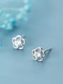 thumb 925 Sterling Silver With Platinum Plated Simplistic Flower Stud Earrings 1