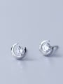 thumb 925 Sterling Silver With Silver Plated Cute Moon Stud Earrings 0