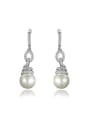 thumb Elegant Platinum Plated Artificial Pearl Drop Earrings 0