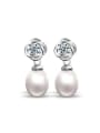 thumb Fashion Oval Freshwater Pearl Flower Stud drop earring 0