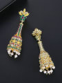 thumb Copper With Gold Plated Ethnic Vintage Color Long Bells Pearls Chandelier Earrings 3