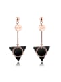 thumb Fashion Black Triangle Hollow Round Titanium Drop Earrings 0