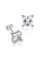 thumb Simple Square White Zircon Copper Stud Earrings 0