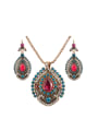 thumb Antique Gold Plated Pink Resin stone Colorful Rhinestones Two Pieces Jewelry Set 0