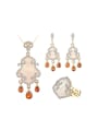 thumb Retro style Shell Champagne Crystals White Rhinestones Alloy Three Pieces Jewelry Set 0