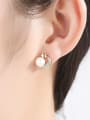thumb Sterling silver micro-inlay AAA zircon natural pearl star-moon earrings 1