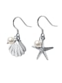 thumb 925 Sterling Silver With Artificial Pearl Fashion Starfish seashell Hook Earrings 0