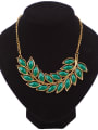 thumb Fashion Marquise Stones-studded Leaves Gold Plated Necklace 3