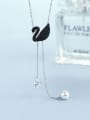 thumb Fashion Black Swan Shell Pearl Cubic Zircon Pendant 925 Silver Necklace 0