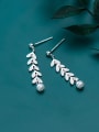 thumb 925 Sterling Silver With  Artificial Pearl Trendy Leaf  Long  Drop Earrings 0