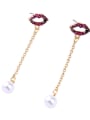 thumb Lips Shaped Shell Pearls Personality Drop Earrings 2