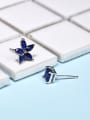 thumb Asymmetrical 925 Silver Blue Rhinestones-studded Square Flower Stud Earrings 1