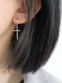 thumb Simple Cross Smooth Silver Earrings 1