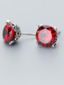 thumb Personality Red Round Shaped Rhinestone S925 Silver Stud Earrings 1