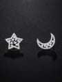 thumb Copper With Platinum Plated Cute Asymmetry Star Moon  Stud Earrings 0