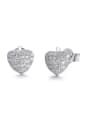 thumb Tiny Cubic Zirconias-covered Heart 925 Silver Stud Earrings 0