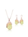 thumb Alloy Rose Gold Plated Fashion Artificial Green Stones Two Pieces Jewelry Set 0