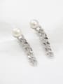 thumb Simple White Artificial Pearl Personalized Chain Silver Stud Earrings 2