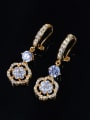 thumb Exquisite 18K Gold Plated Flower Shaped Zircon Drop Earrings 1
