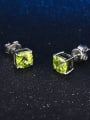 thumb S925 Silver Square Shaped Green Natural Stones Stud Earrings 1