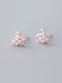 thumb 925 Sterling Silver With Rose Gold Plated Cute Swan Stud Earrings 1