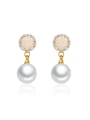 thumb Elegant Round Shaped Artificial Pearl Titanium Drop Earrings 0