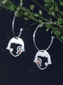 thumb 925 Sterling Silver With Platinum Plated Simplistic  Human head Hook Earrings 4