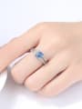 thumb Sterling silver micro-inlaid zircon blue square synthetic topaz ring 1