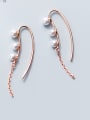 thumb Sterling silver beaded synthetic pearl tassel earrings 2