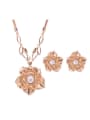 thumb Alloy Rose Gold Plated Fashion Artificial Stones Flower Two Pieces Jewelry Set 0