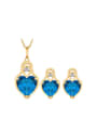 thumb Copper Alloy 18K Gold Plated Fashion Love Heart Two Pieces Zircon Jewelry Set 0
