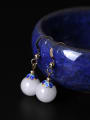 thumb Retro style White Jade Bead 925 Silver Earrings 1