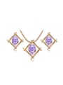 thumb Purple Rose Gold Plated Square Shaped Austria Crystal Two Pieces Jewelry Set 0