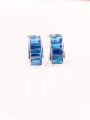 thumb Long Square Crystal Blue Gold Plated  Anti-allergy stud Earring 2