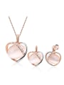 thumb All-match Heart Shaped Rose Gold Plated Opal Two Pieces Jewelry Set 0