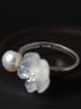 thumb S925 Silver Crystal Plum Blossom Opening Ring 2