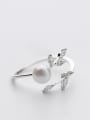 thumb Exquisite Open Design Leaf Shaped Artificial Pearl Ring 1