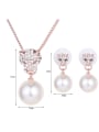 thumb Alloy Rose Gold Plated Leopard Head Artificial Pearl and Rhinestones Two Pieces Jewelry Set 3