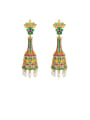 thumb Copper With Gold Plated Ethnic Vintage Color Long Bells Pearls Chandelier Earrings 0